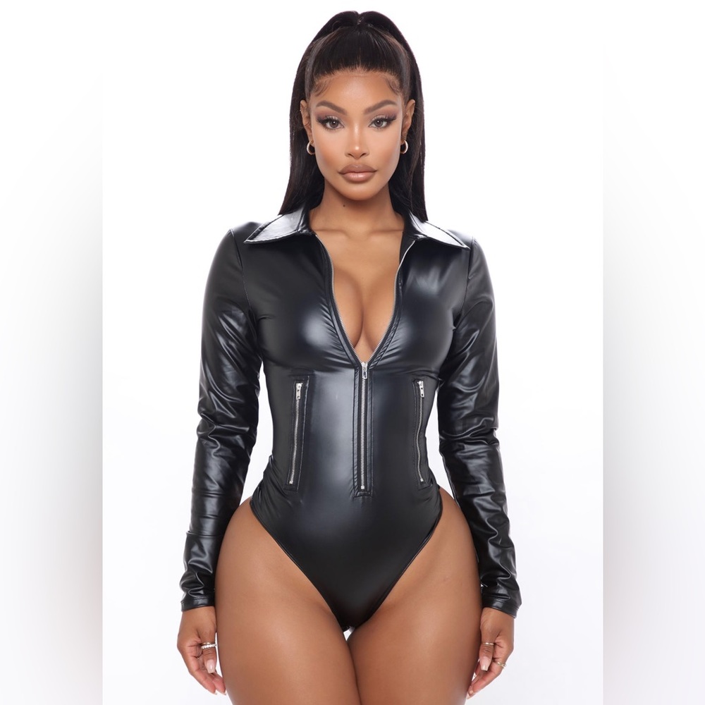 Biker Baddy | Zip Front | Faux Leather Bodysuit
